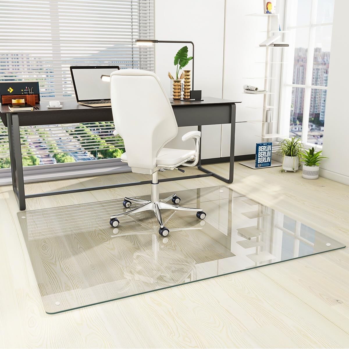 Rounded Edge 46" x 55" Tempered Glass Chair Mat - Ultimate Carpet Protection