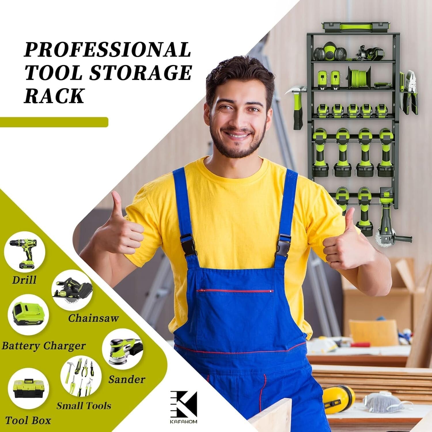 8 Drill Holder Garage Tool Rack - 6-Layer Carbon Steel Storage Shelf for Tools