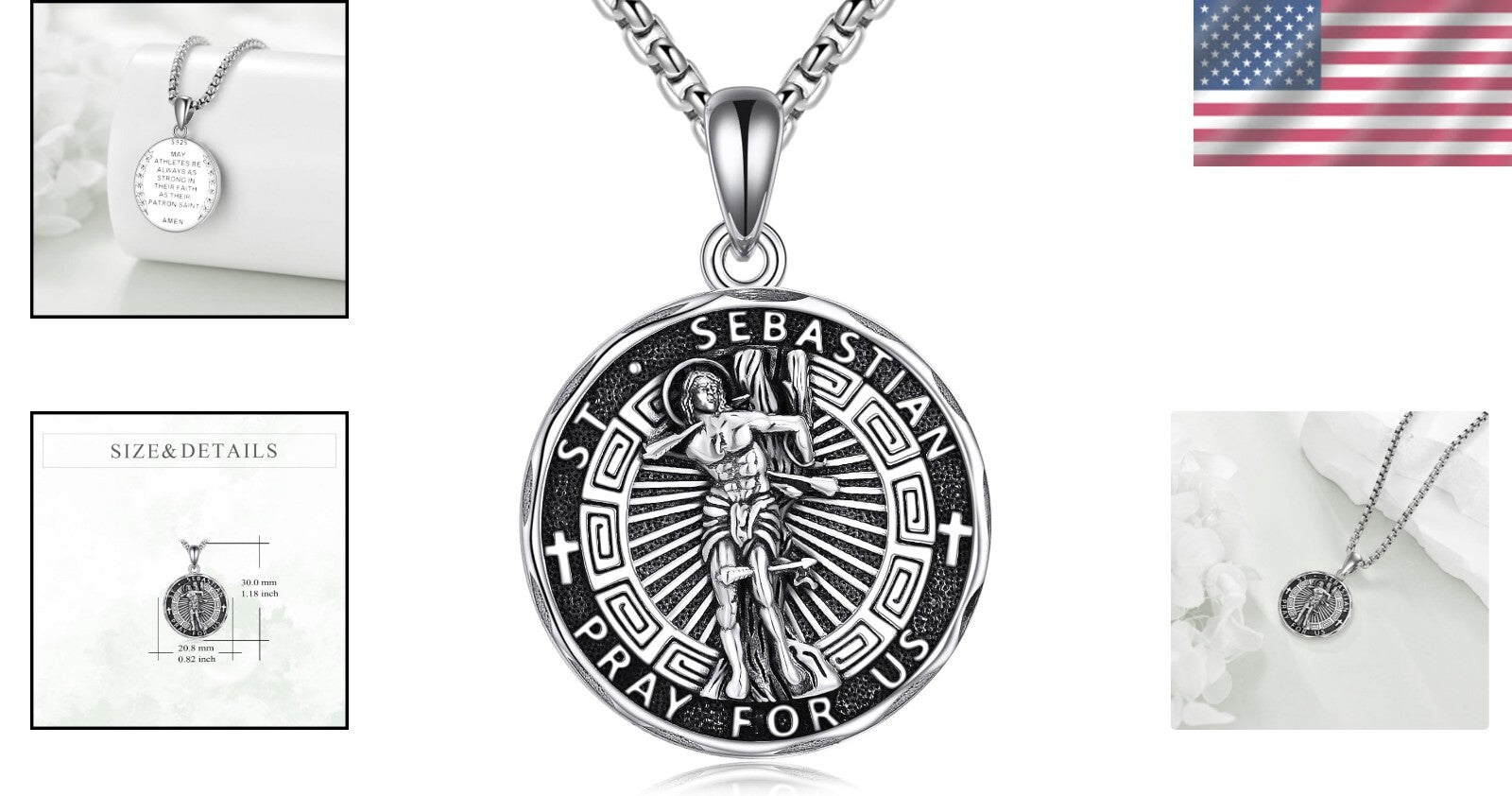 Sterling Silver Saint Sebastian Necklace - Religious Amulet for Both Men & Women