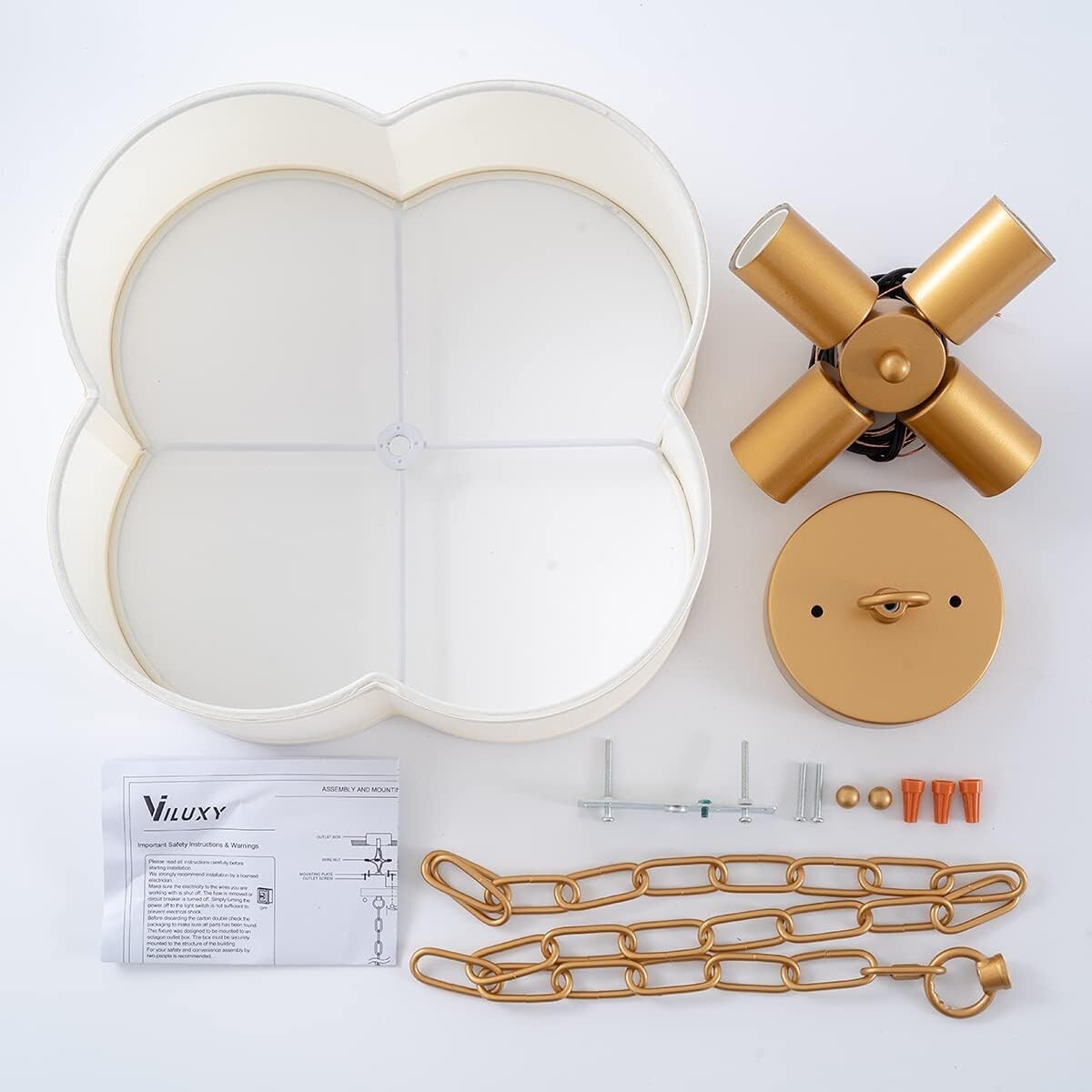 Elegant Modern Farmhouse Chandelier with Dimmable 4-Light Pendant in Off-White