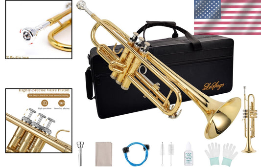 Lightweight Gold Bb Trumpet with 7C Mouthpiece - Ideal for Music Students
