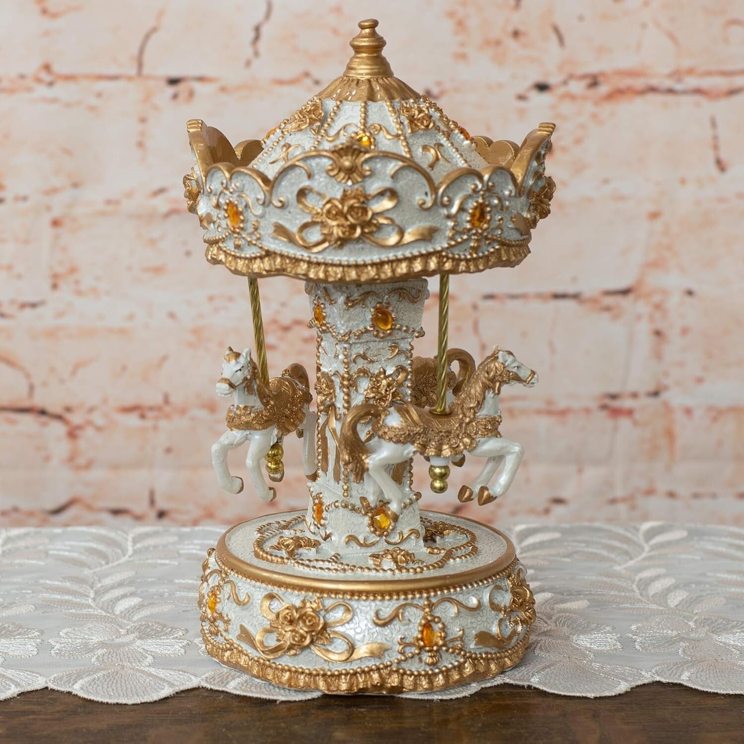 Collectible 10 Inch Gold Tone Carousel with Spinner & Waltz Tune – Artisan Made