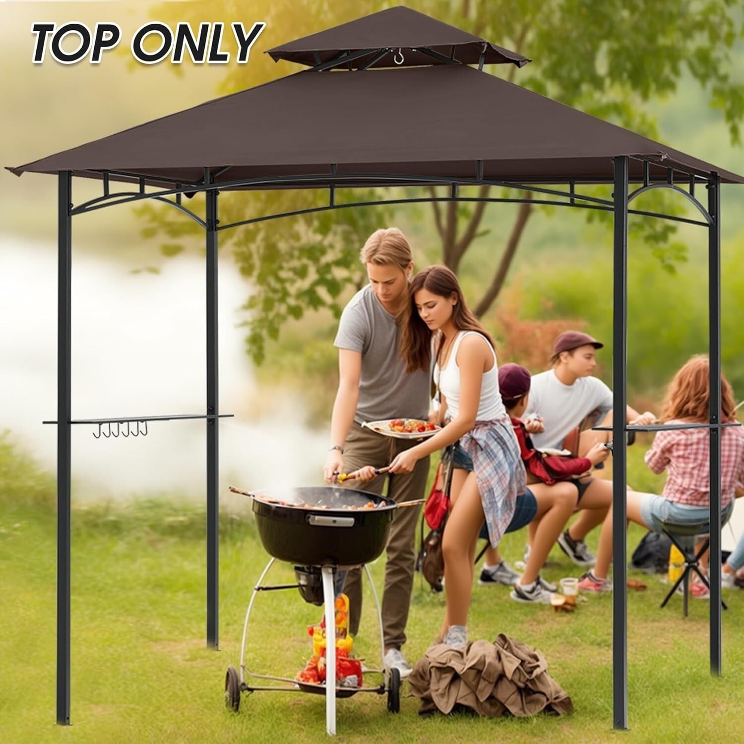 Durable Rectangular Replacement Canopy for Grill Gazebo L-GG001PST-F - Brown