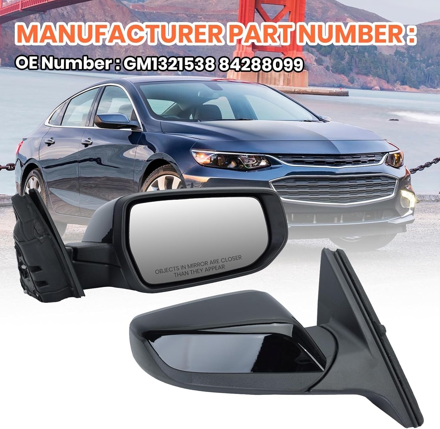 Gloss Black Right Side View Mirror for Chevy Malibu, OE Number: 84705520-PFM