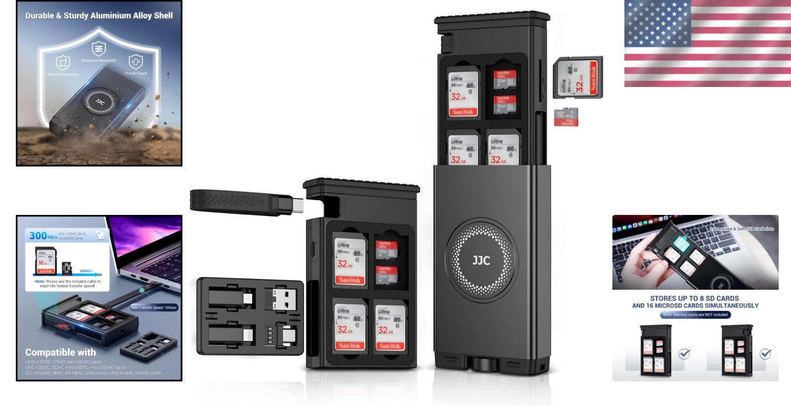 All-in-One SD/TF Card Reader with USB C Cable & Multi Adapter for Travel - Gray