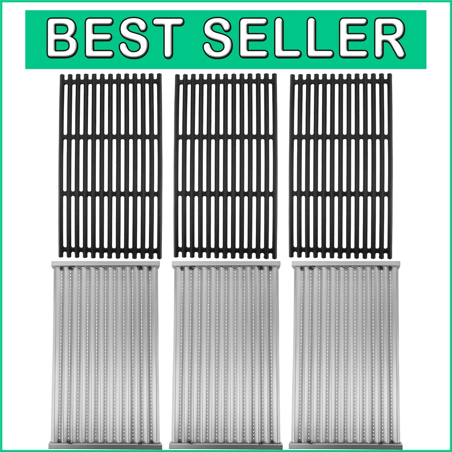 Durable Cast Iron Grill Grates & Emitter Plates - Fits Charbroil 4 Burner Models