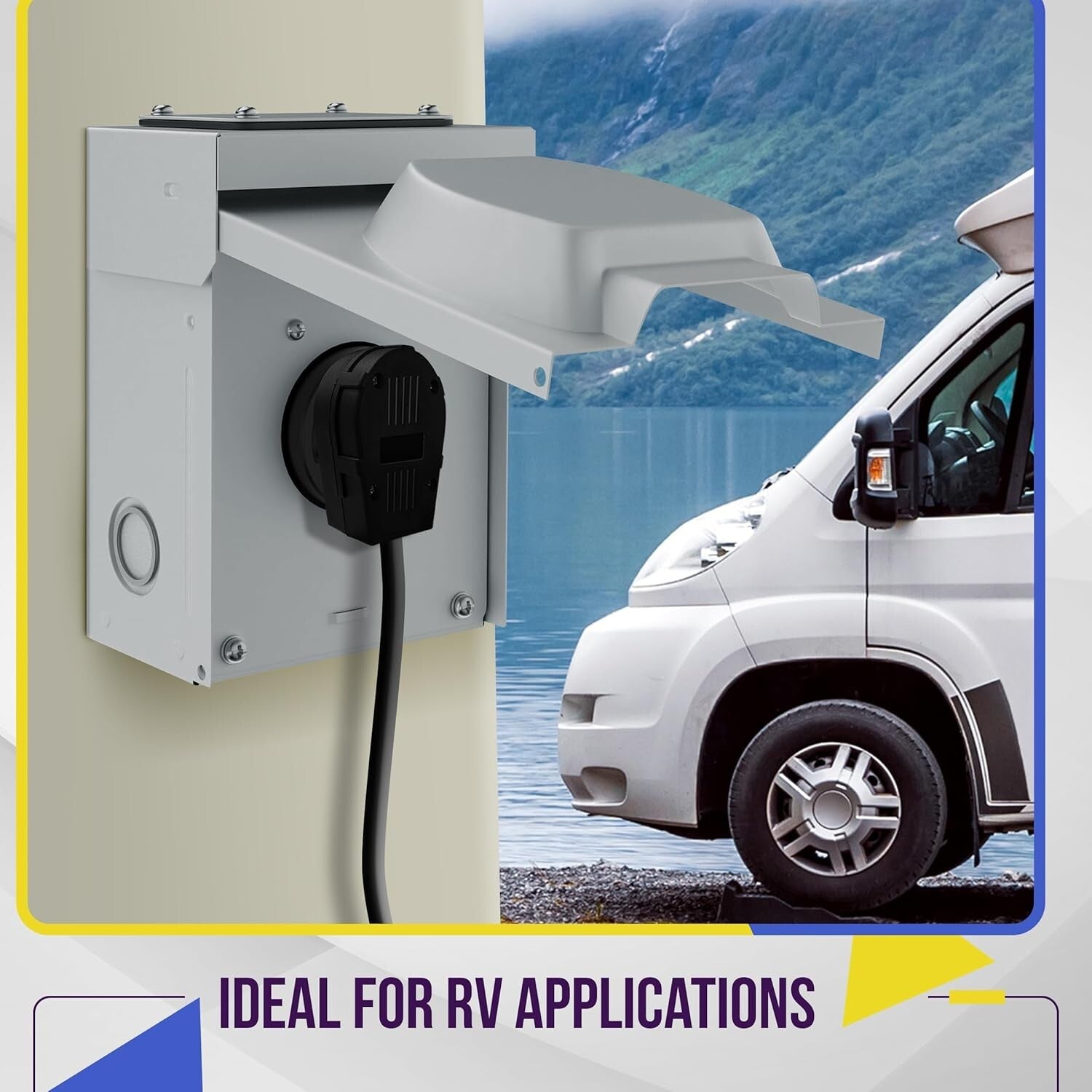 50 Amp Weatherproof NEMA 14-50R Lockable RV Power Outlet Box for Outdoor Use