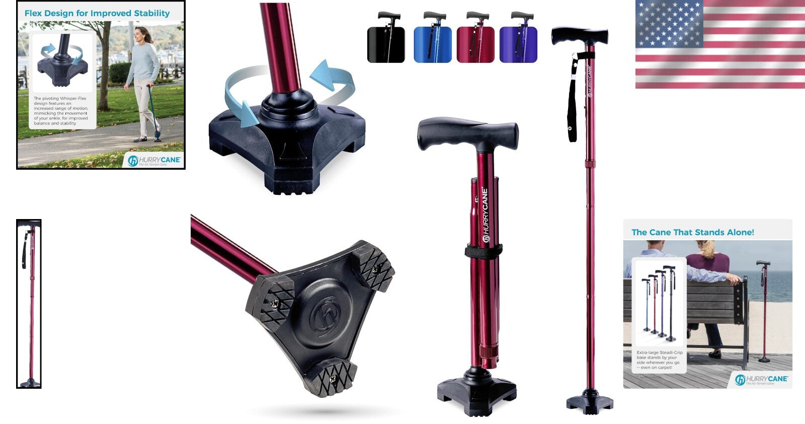 Lightweight SteadiGrip Foldable Cane with Rubber Handle for Extra Stability