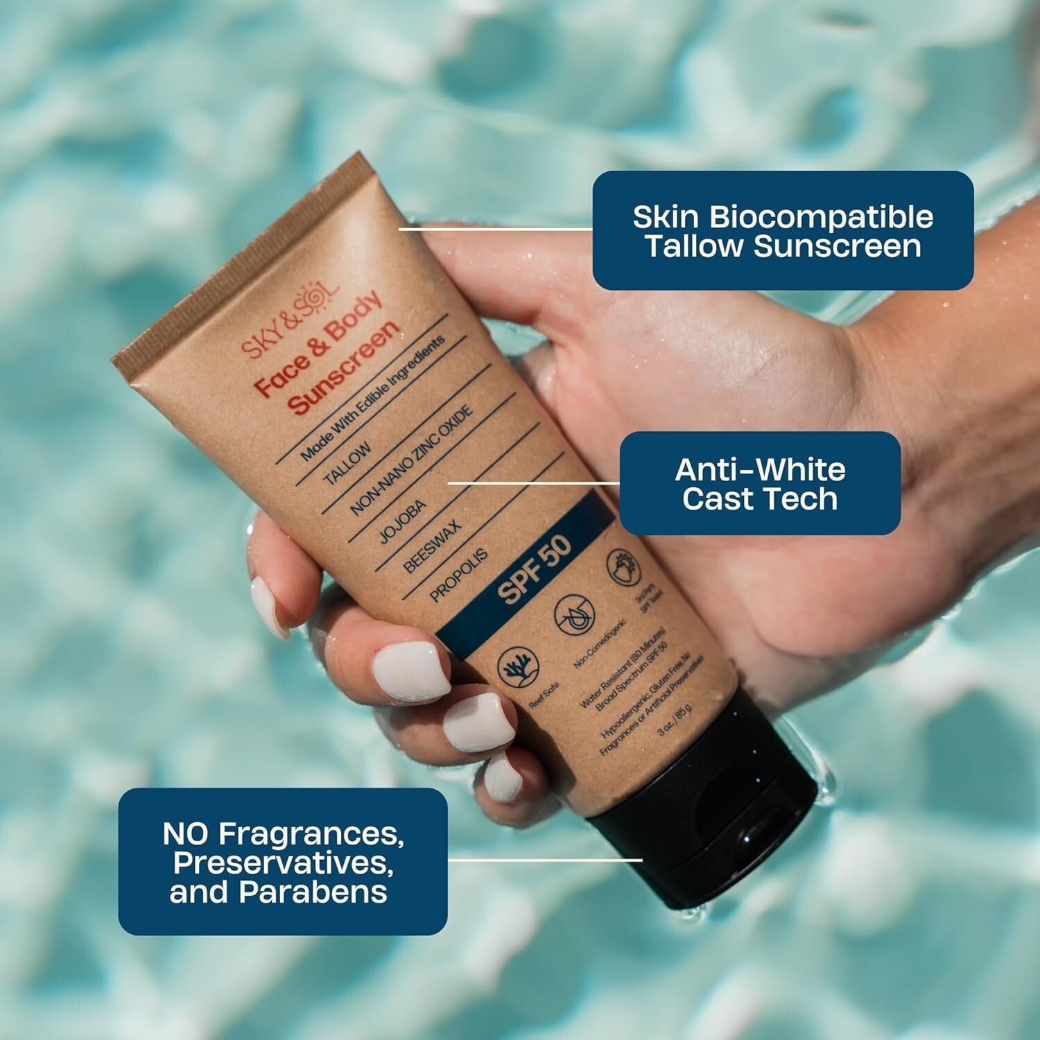 SPF 50 Organic Tallow & Zinc Oxide Sunscreen - Water-Resistant & Makeup Friendly