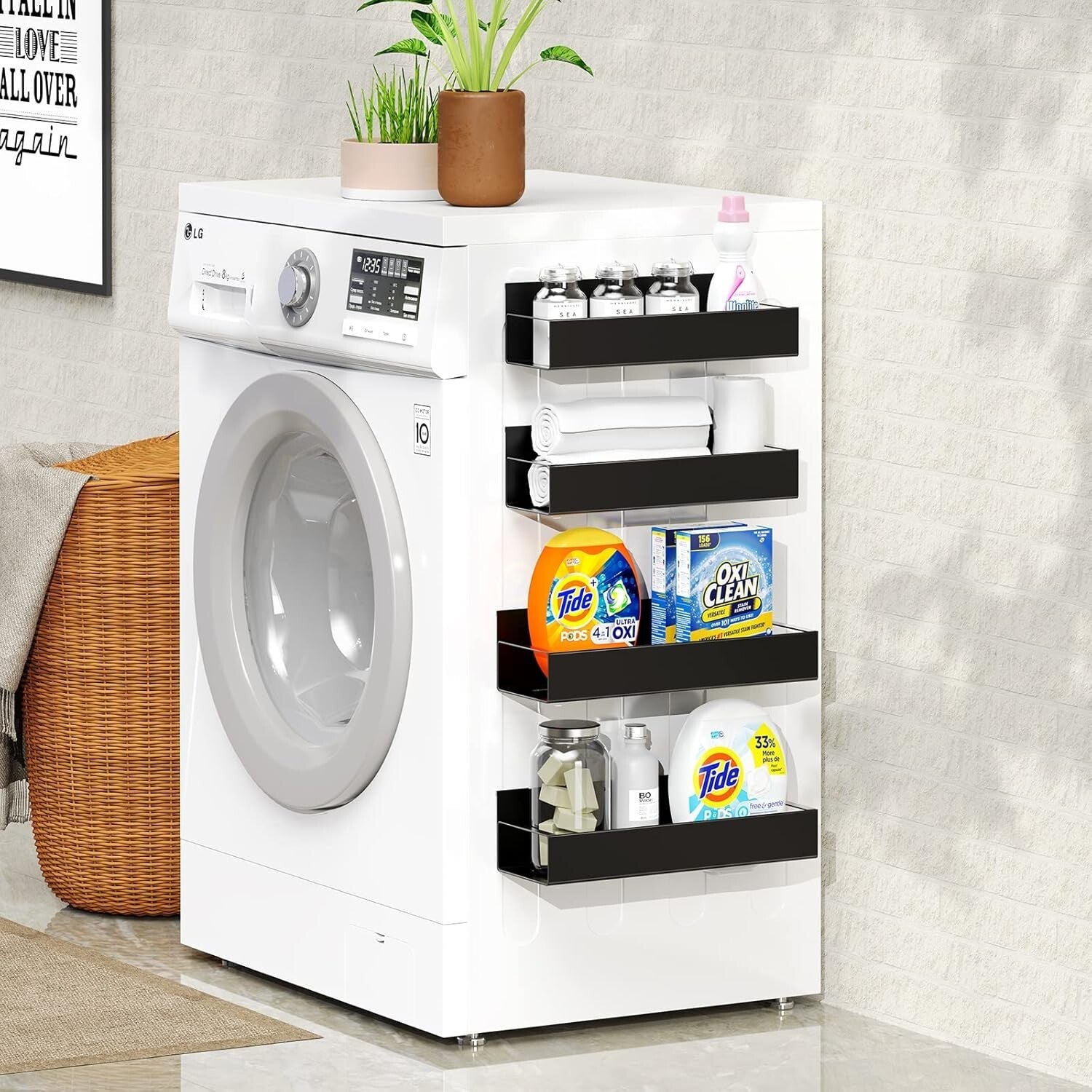 6-Pack Moveable Metal Black Magnetic Spice Racks - Modern Kitchen Organizer