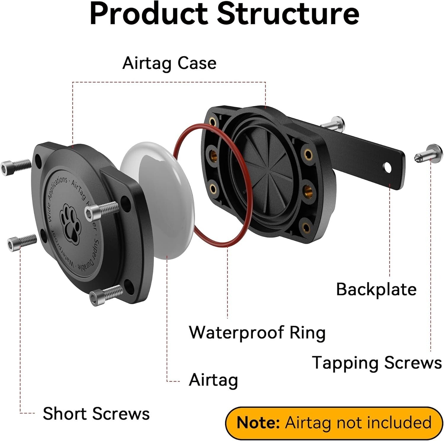 Waterproof Airtag Dog Collar Holder - Ultra-Durable Metal Back Plate 4 Pack