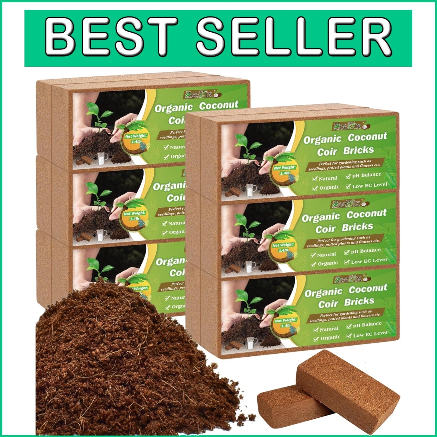 Eco-Friendly 12 Pack Coco Coir Soil Bricks - Moisture Retaining Garden Solution