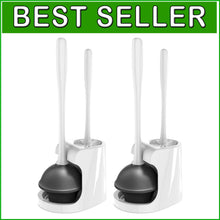 Load image into Gallery viewer, Heavy-Duty Toilet Plunger and Brush Set with Compact Holder - White Finish