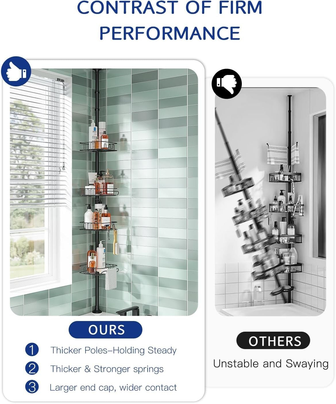 Durable Rust-Resistant Shower Organizer - Freestanding Tension Pole Caddy 113 In