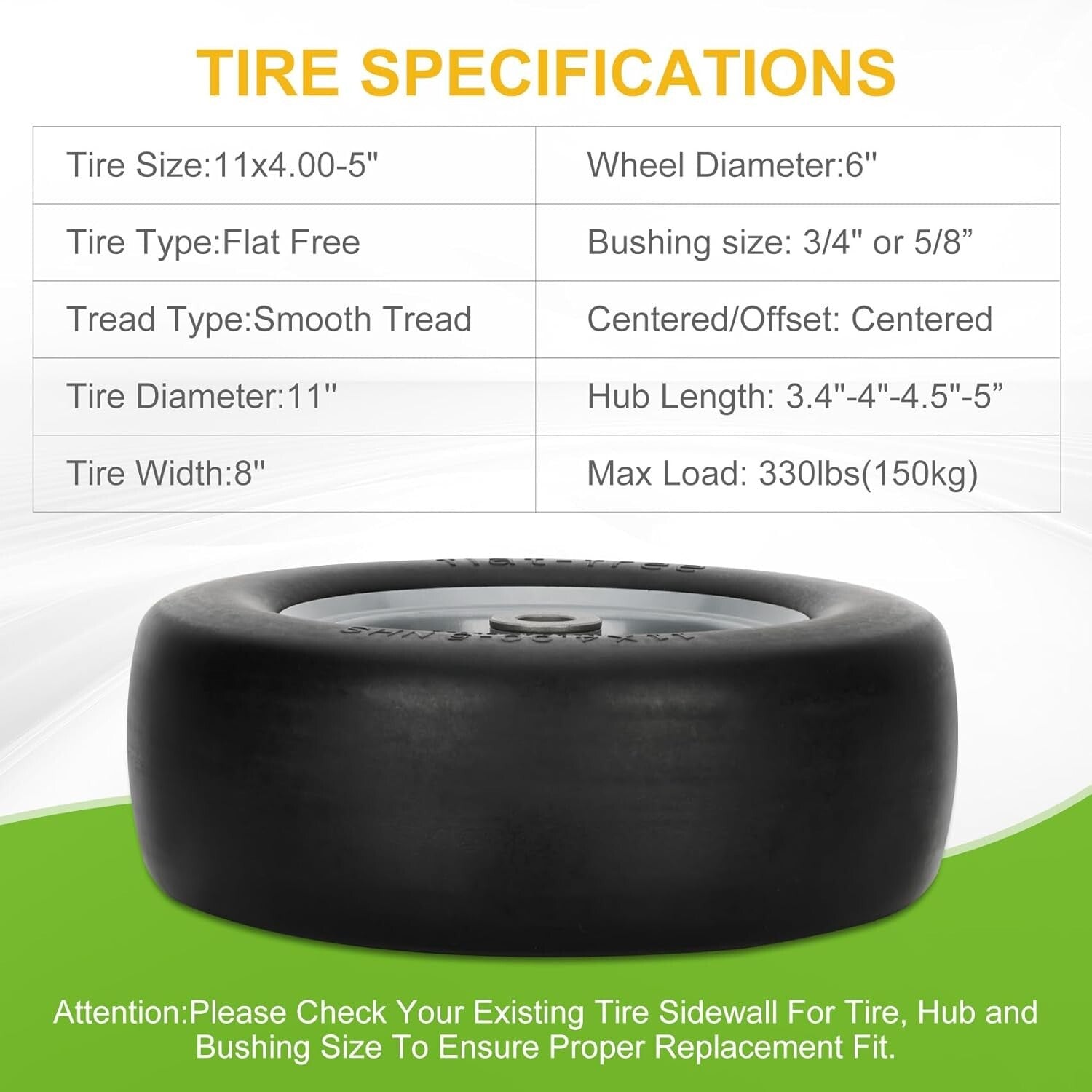 Maintenance-Free 11" Lawn Mower Tires with Smooth Tread for Ultimate Lawn Care