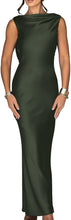 Load image into Gallery viewer, Luxurious Army Green Satin Maxi Dress - Sleeveless High Neck Cocktail Gown