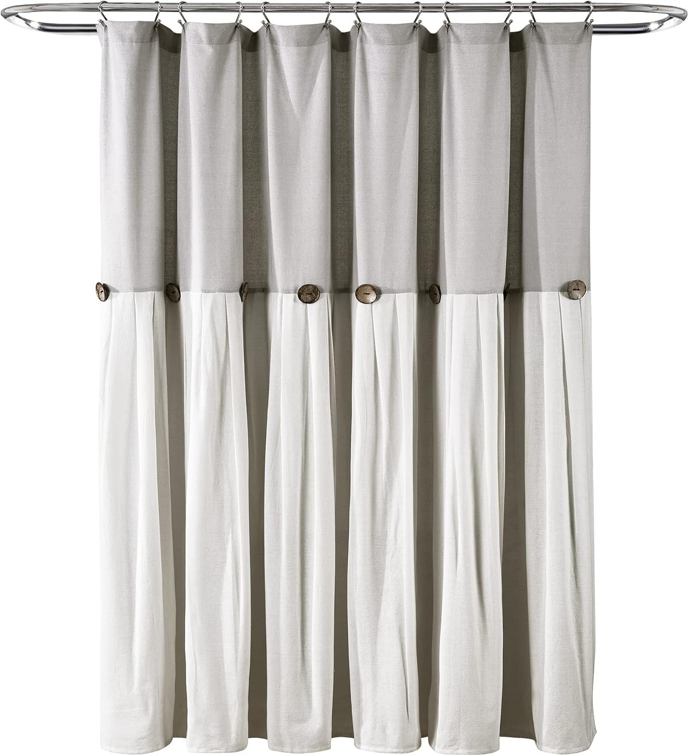 Elegant Farmhouse Shower Curtain 72" W x 78" L - Pleated Design with Buttons