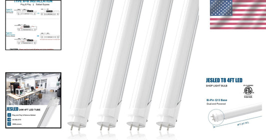 4-Pack Daylight White T8 LED Light Bulbs - Energy Efficient, 24W Instant On