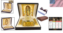 Load image into Gallery viewer, Gold Catholic Wedding Arras Set with Virgen de Guadalupe in Deluxe Gift Box