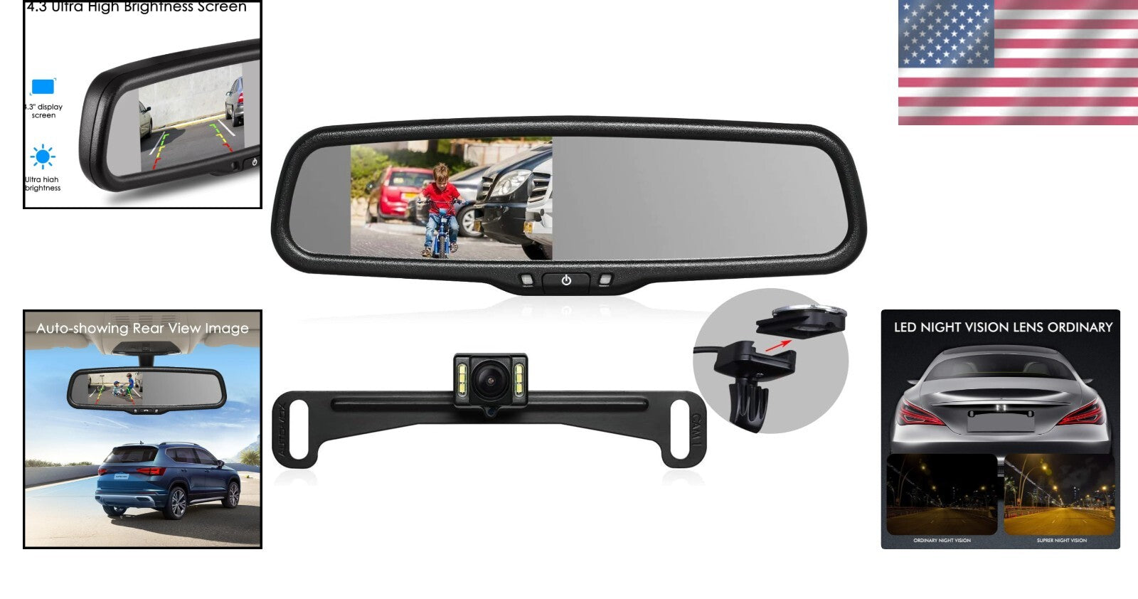 Advanced Night Vision Rearview Mirror Camera with Stable Signal & LED Support
