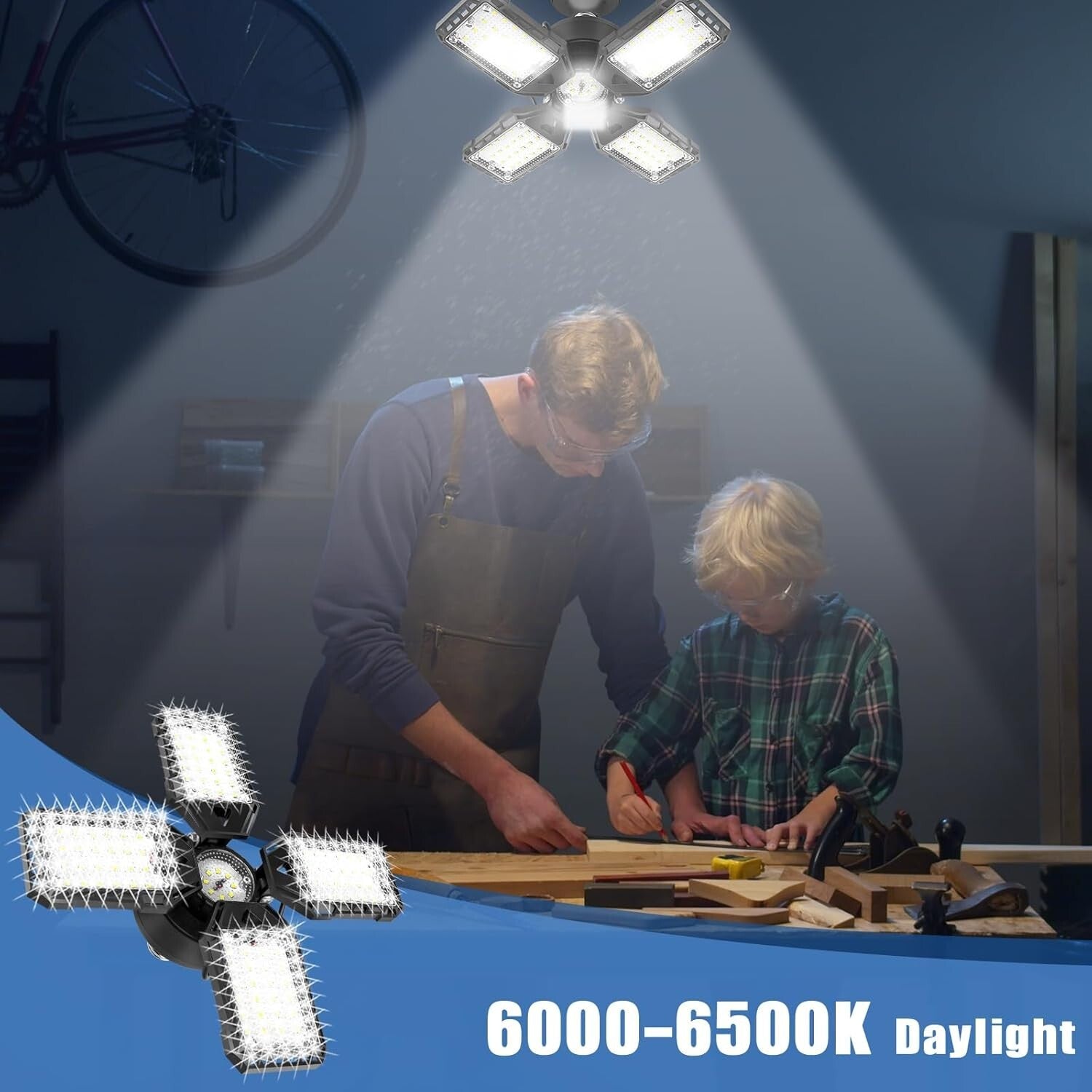 Bright 6500K LED Garage Lighting - 4 Pack, 120W with Instant Push Button Control