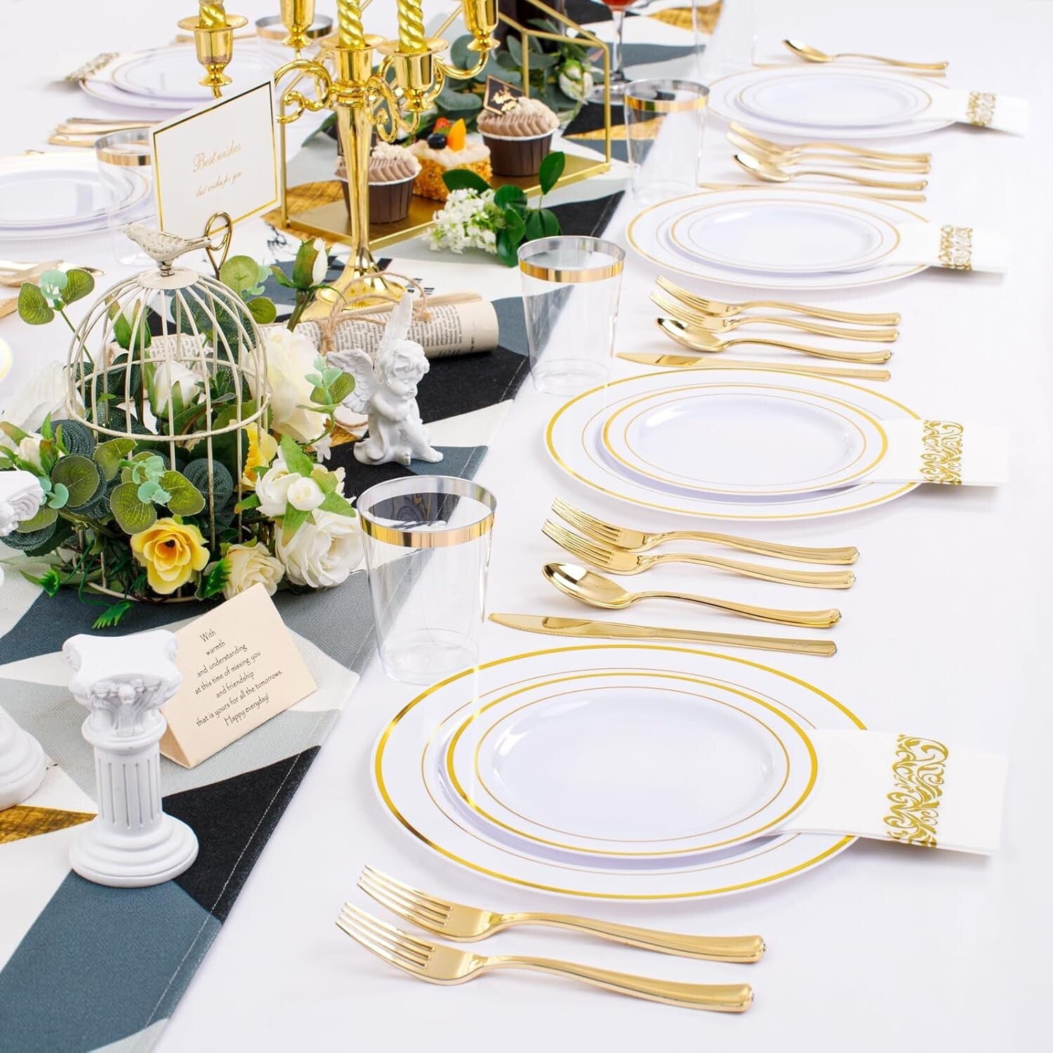 Elegant 350-Piece Gold Plastic Dinnerware Set for 50 Guests - Complete Party Kit