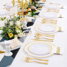 Load image into Gallery viewer, Elegant 350-Piece Gold Plastic Dinnerware Set for 50 Guests - Complete Party Kit