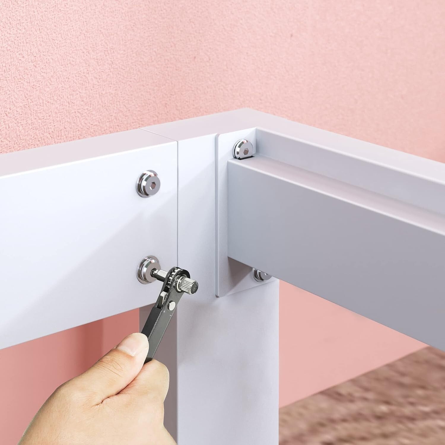 Arnav Twin Bed Frame in White – Strong Steel Construction, Headboard Compatible