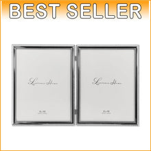 Load image into Gallery viewer, Luxury Silver Plated Double Picture Frame with Navy Velvet Backing - 8x10