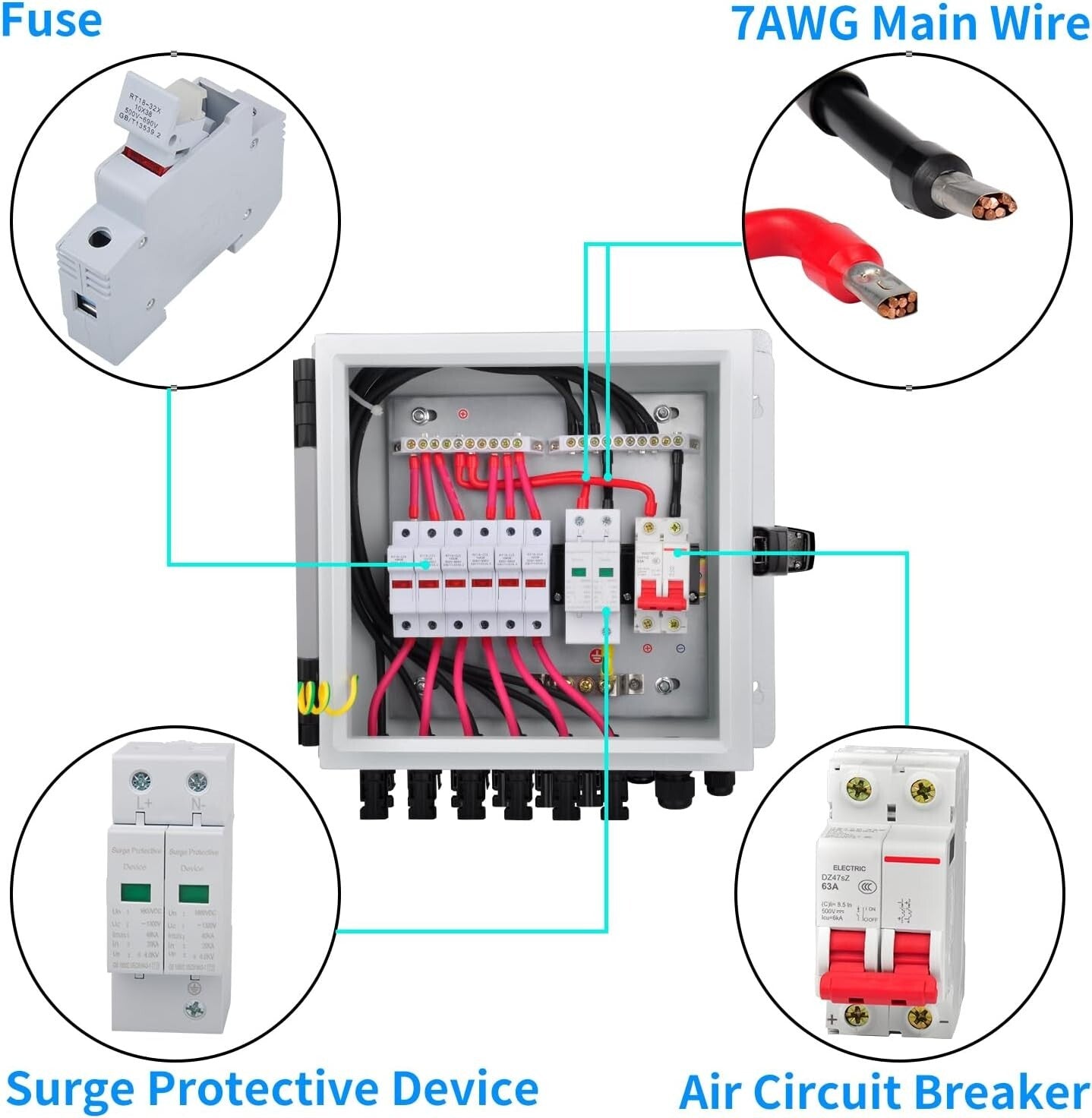 All-In-One 6 String PV Combiner Box with Fuse, Breaker, and Protection Features