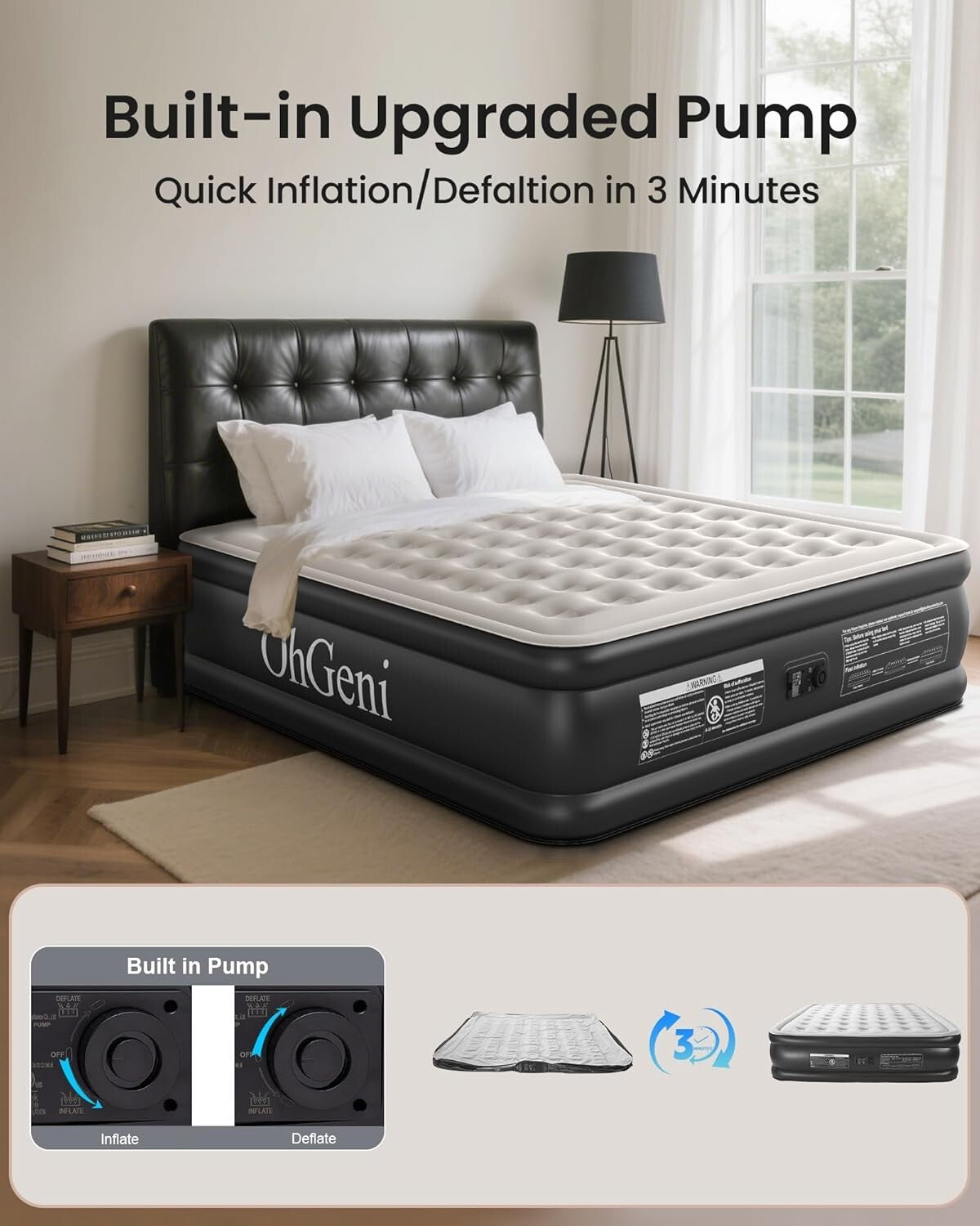 18” King Air Mattress with Built-in Pump - Foldable & Space-Saving Solution