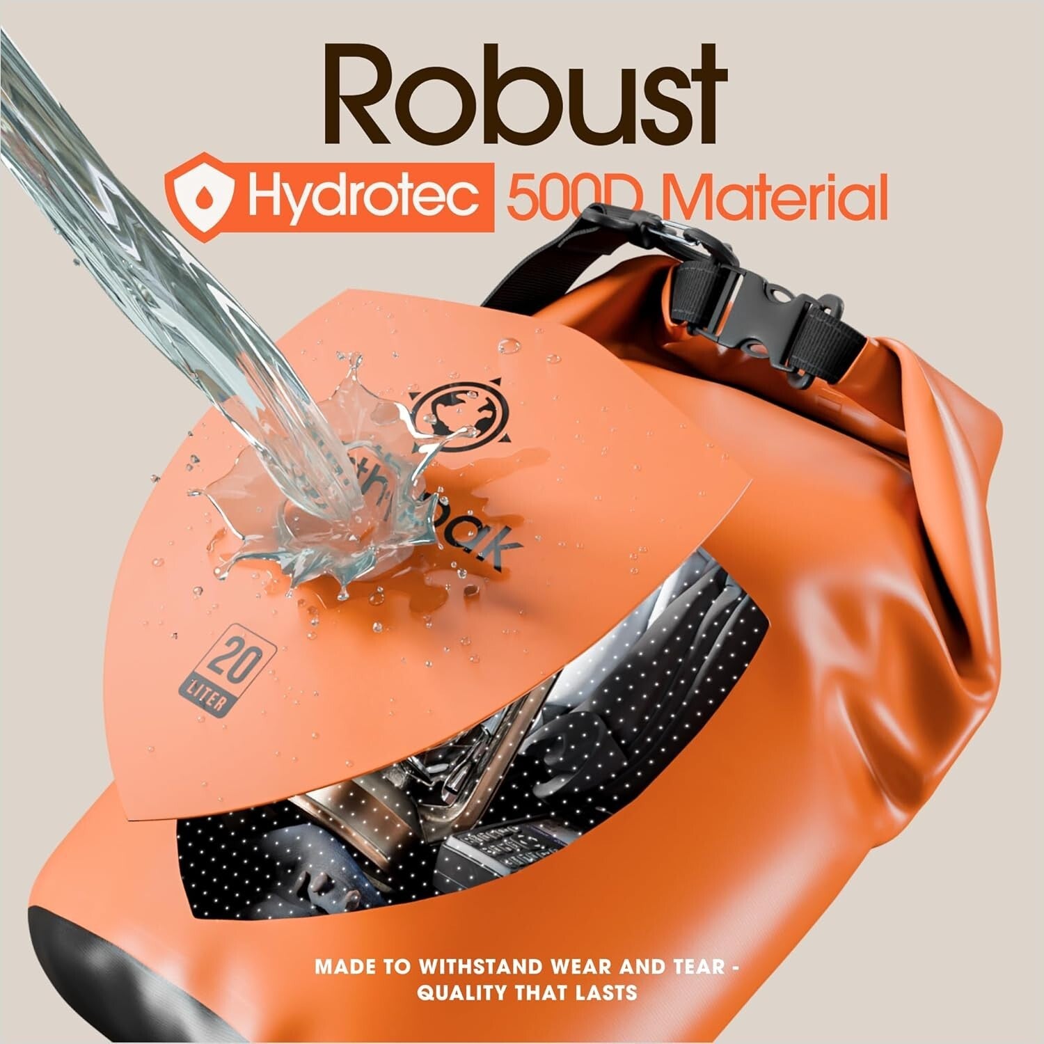 Lightweight Orange 55L Waterproof Backpack Sack with Phone Case for Kayaking