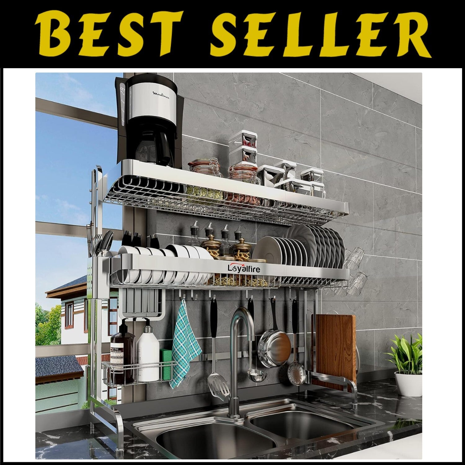 Premium Stainless Steel Over Sink Dish Rack - Multi-Functional 3 Tier Organizer