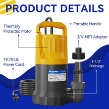 Load image into Gallery viewer, Portable 1HP Thermoplastic Sump Pump - 4345 GPH for Efficient Water Transfer