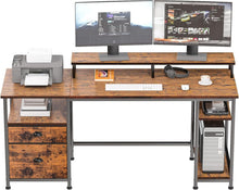 Load image into Gallery viewer, Versatile 61" Computer Desk with Shelves and File Drawer - Home Office Essential