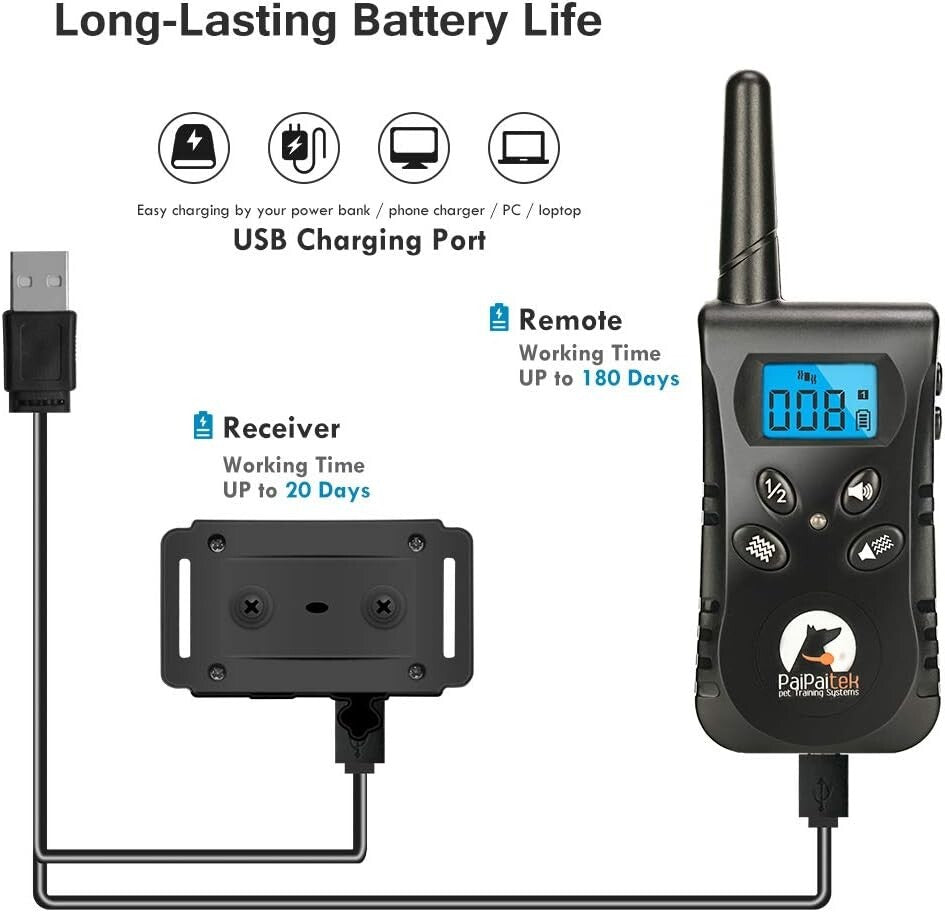 Lightweight Waterproof Dog Collar with 10 Vibration Levels for 2 Dogs Training