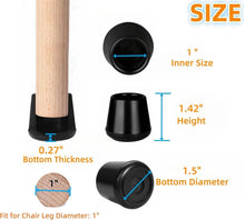 Load image into Gallery viewer, Heavy Duty 1-Inch Black Rubber Chair Leg Tips for Noise Reduction &amp; Floor Safety