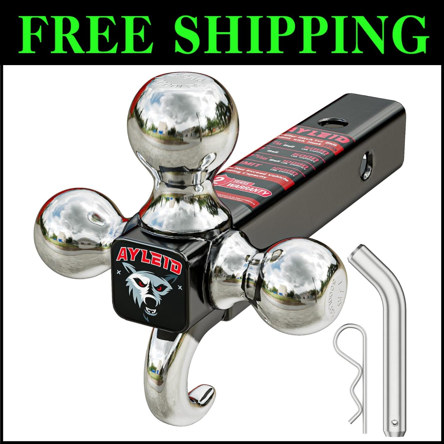 Durable Powder Coated Tri-Ball Hitch with 12000 LBS Capacity & Lifetime Warranty