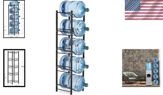 5-Tier Heavy Duty Stainless Steel Water Cooler Jug Rack for Organized Storage