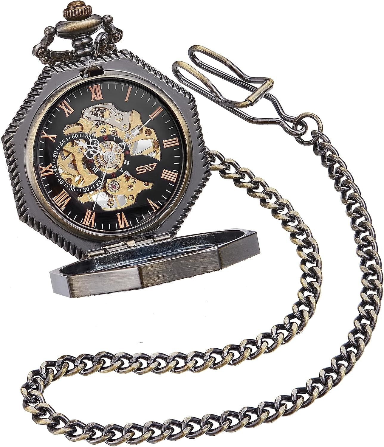 Elegant Mechanical Pocket Watch with See-Through Gears - Ideal for Cosplay