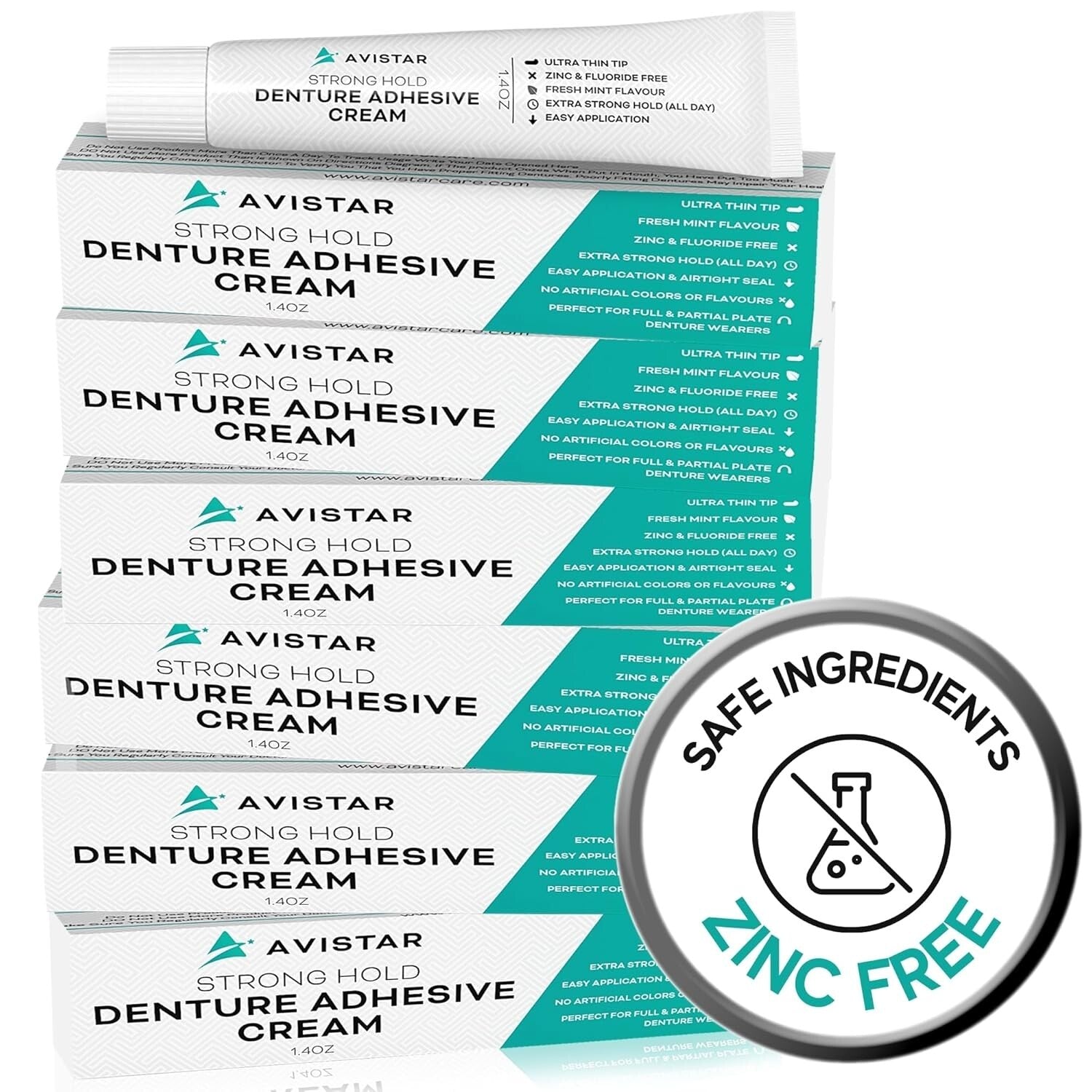Extra Strong Denture Adhesive Cream, 12-Hour Hold, Waterproof Mint Flavor 6-Pack