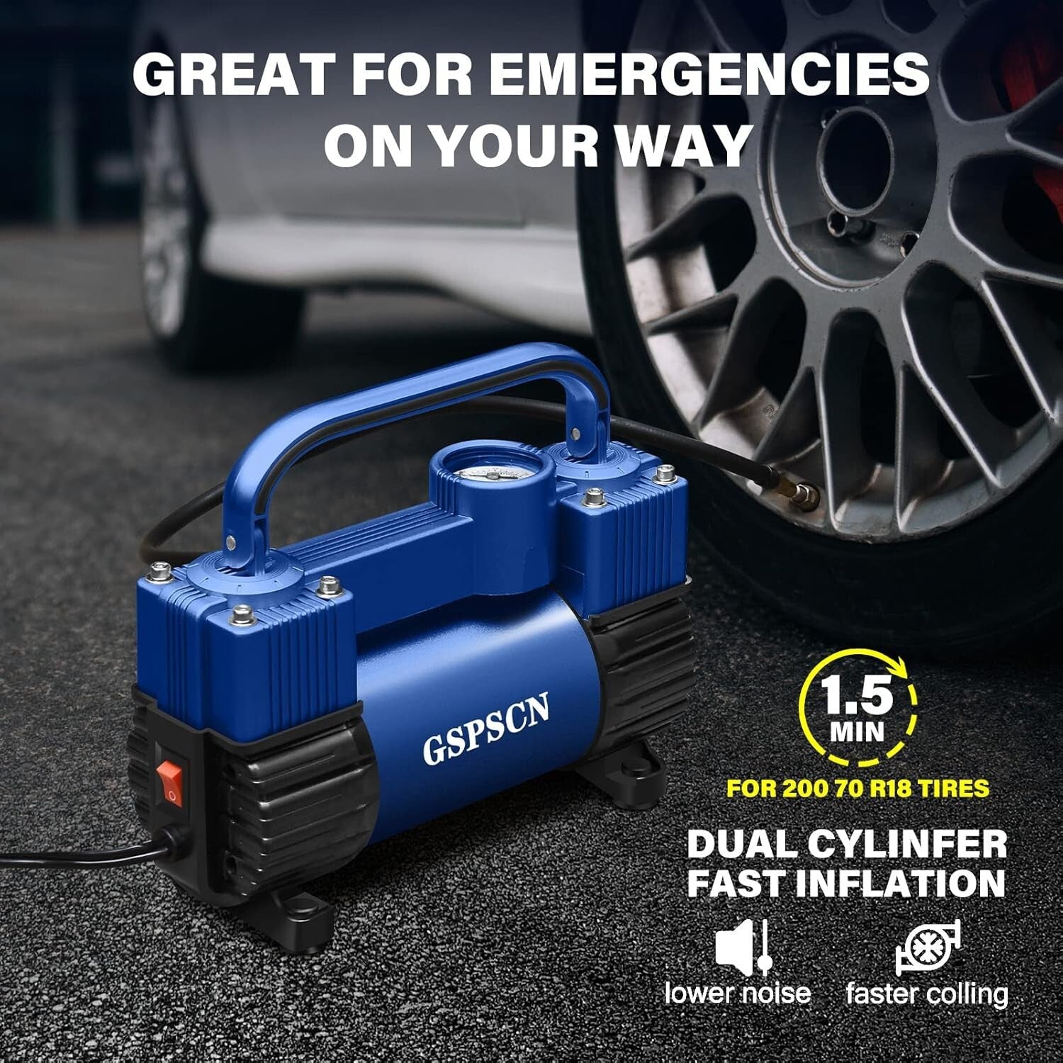 Lightweight 12V Tire Inflator with 11ft Hose - Quick Inflation for All Vehicles
