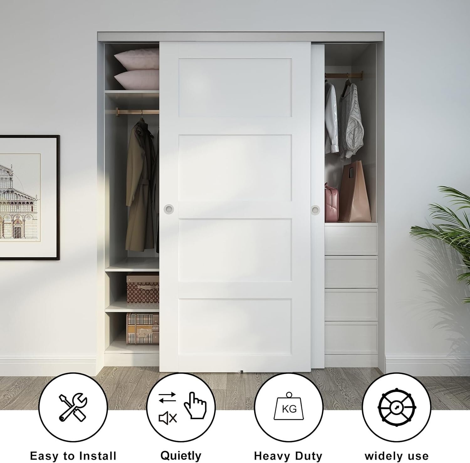 72" Aluminum Sliding Closet Door Hardware Set - Smooth & Quiet Operation