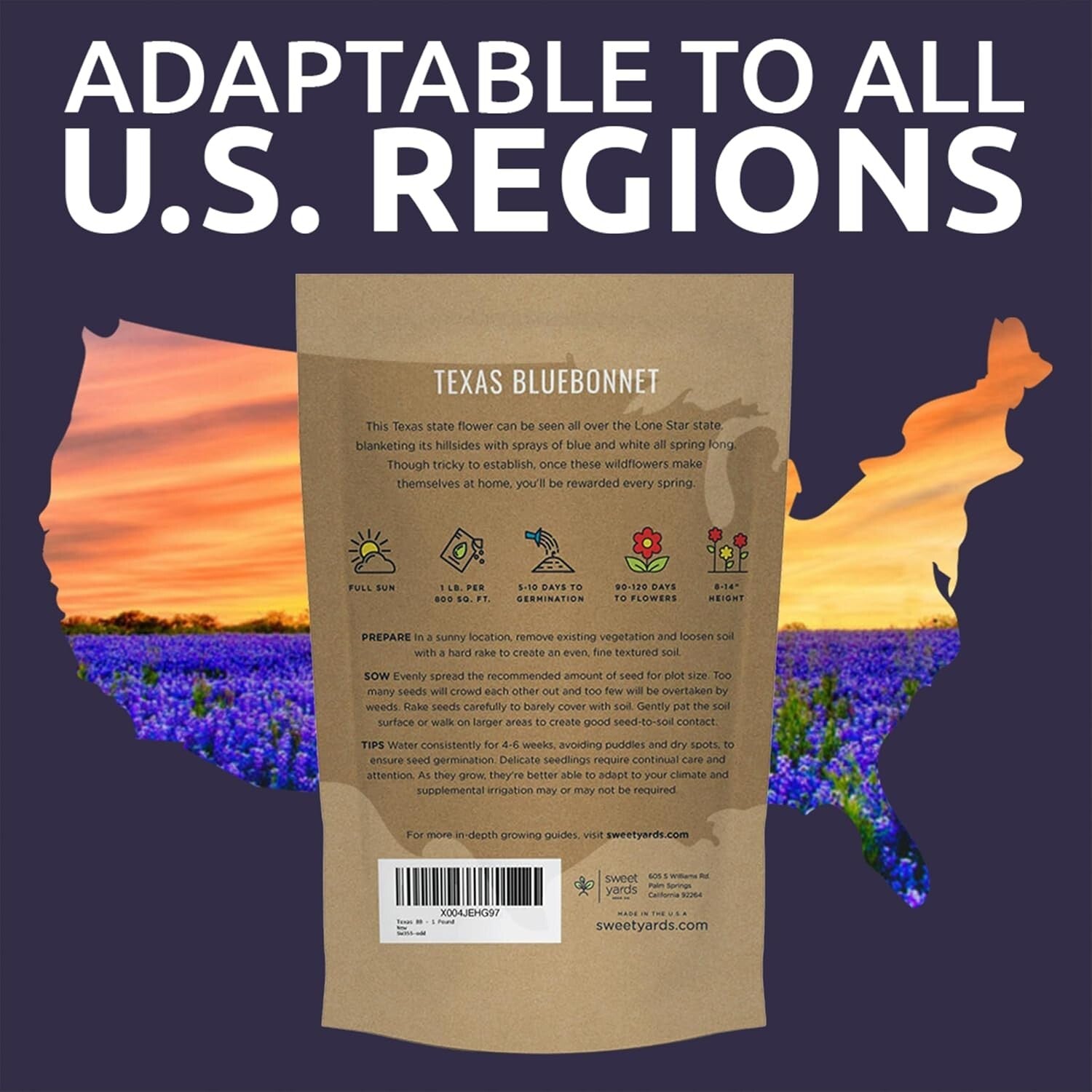 Guaranteed Growth 1 lb Texas Bluebonnet Wildflower Seeds - Perfect Garden Gift