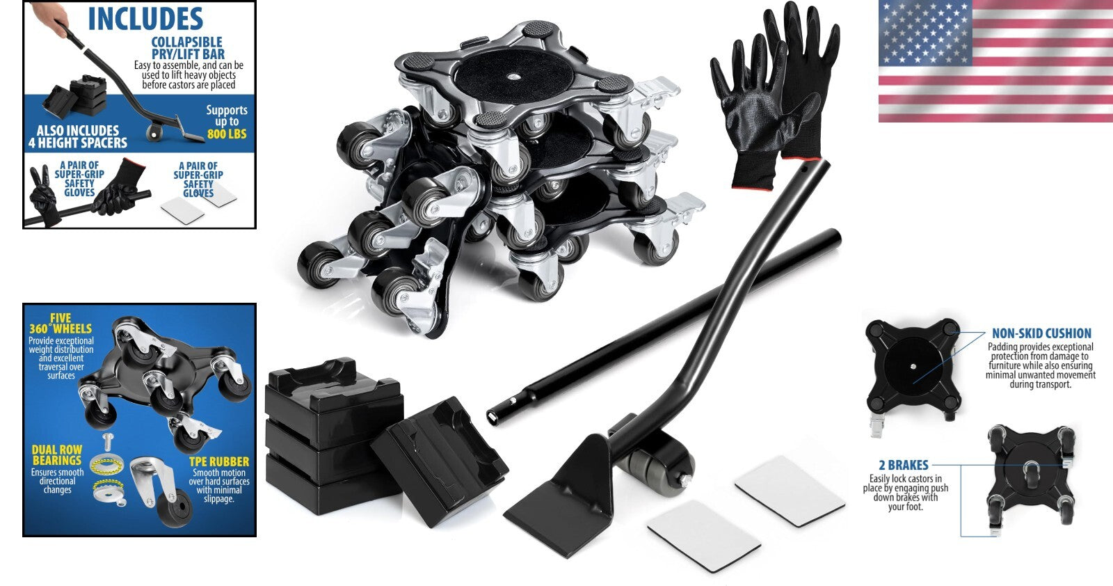 2000 lbs Capacity Furniture Dolly Set with Wheels - Perfect for Safe Relocations