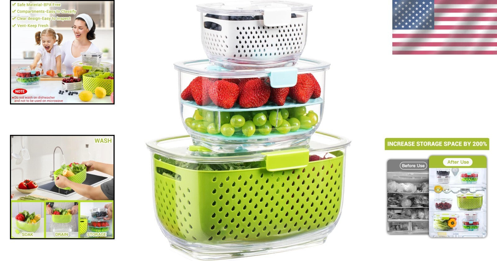 BPA-Free 3-Piece Vegetable & Fruit Storage Set - Keep Produce Fresh & Organized