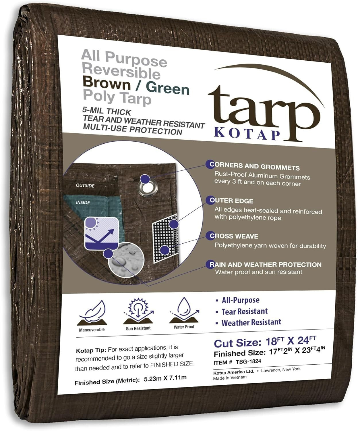18 x 24 Ft. Waterproof Reversible Poly Tarp - Lightweight All-Purpose Protection