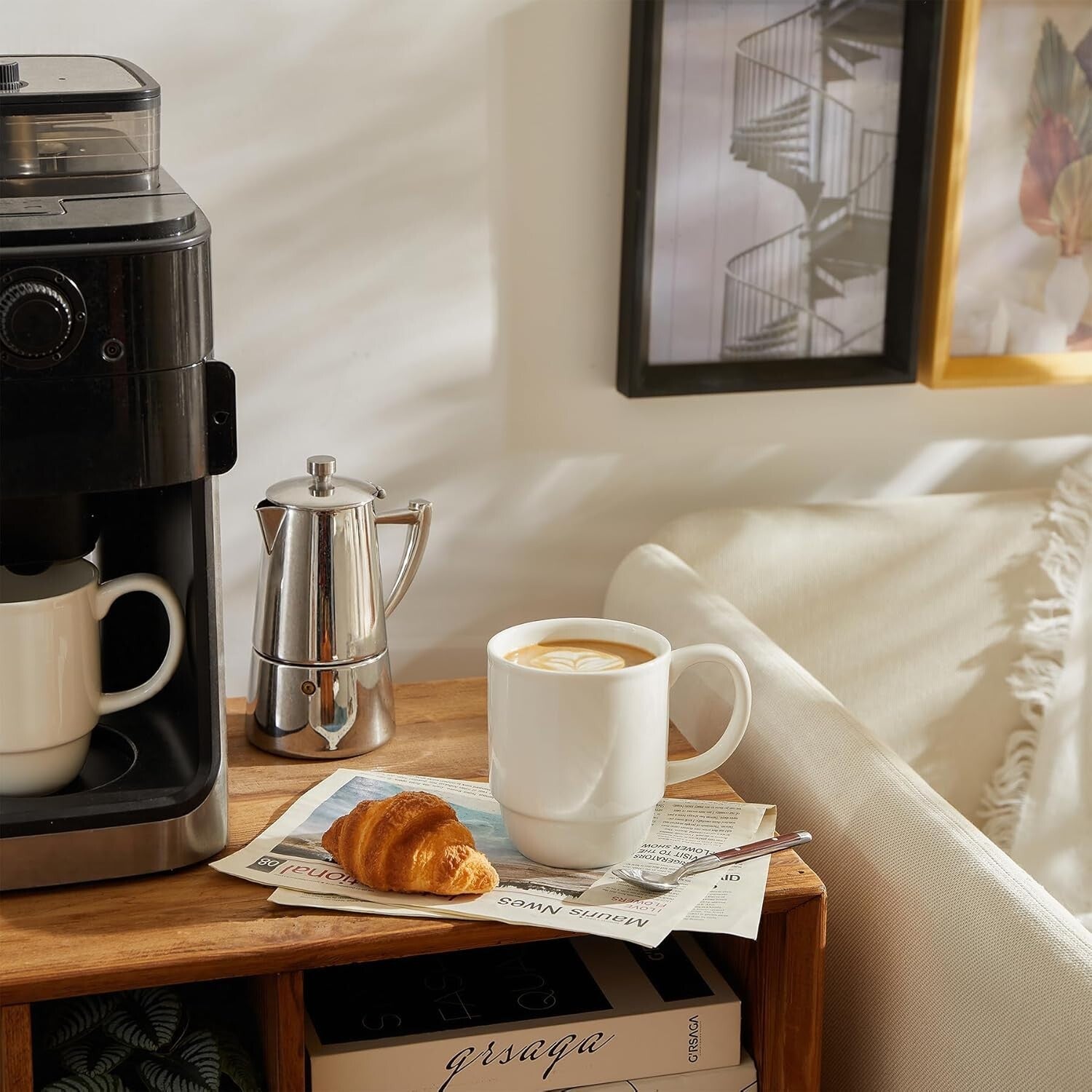 21 Oz Stackable Porcelain Mugs - Set of 6 for Stylish Coffee & Mulled Drinks