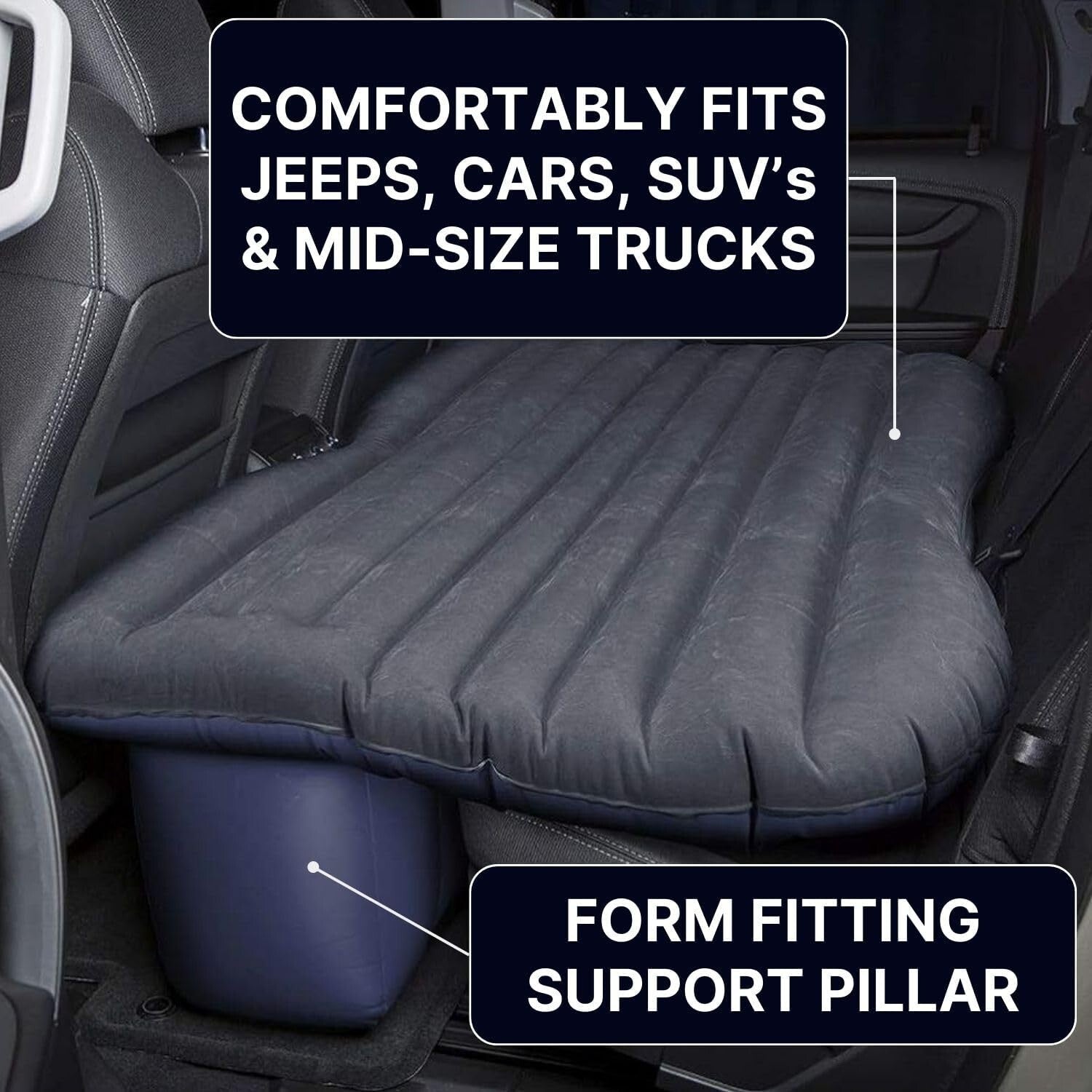 Comfortable Inflatable PVC Rear Seat Mattress - Fit for Jeeps & Mid-Size Cars