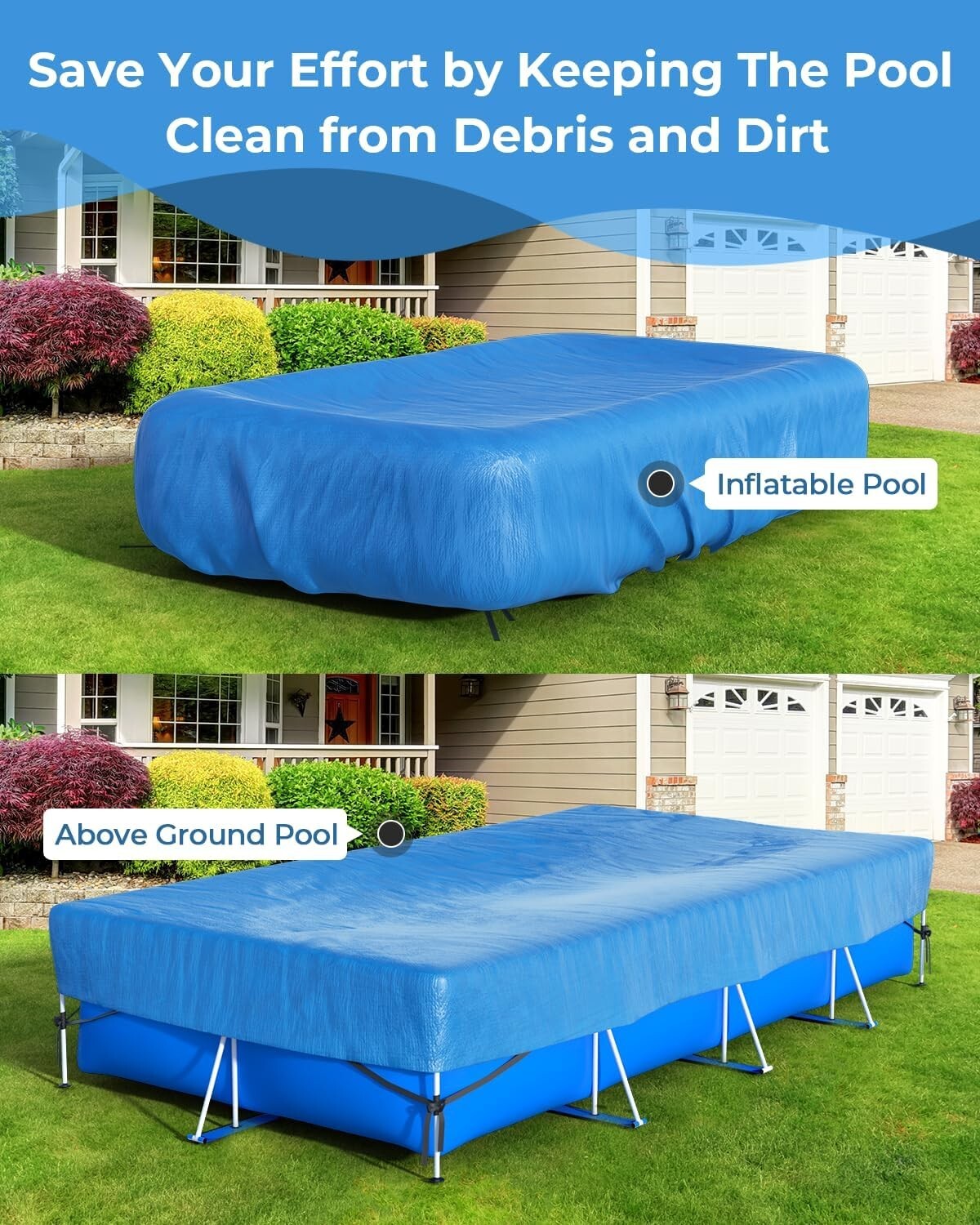 Easy One-Person Setup Inflatable Pool Cover - Fits Pools Up to 130" L x 84" W